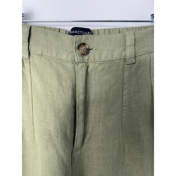 Sanctuary Anthropologie Hopper Straight Leg Cargo Pants Green 100% Linen Sz 26 - Picture 5 of 12